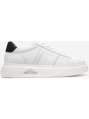 Dericlub Erkek Kalın Taban Bağcıklı Spor Ayakkabı Gerçek Deri Cr 2819 Beyaz