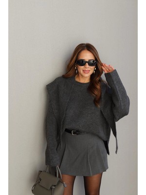 Purple By Banu Gri Şallı Kazak