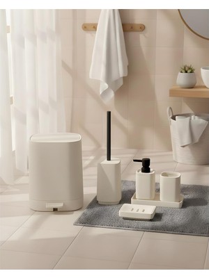 Mien Kare Krem 5 Parça Akrilik Banyo Seti | Modern ve Şık Tasarım
