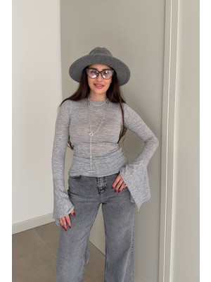 Magarde Basic Ispanyol Kol Bluz- Gri