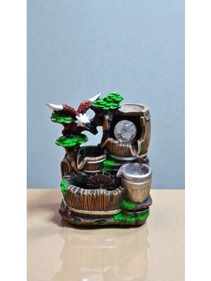 Genel Su Değirmeni Kartal Figürlü Fıçı Küp Dekoratif LED Işıklı Şelale Biblo Hediyelik Eşya Doğal Temalı