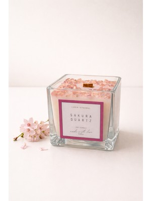 Lumin İstanbul Sakura Quartz | Pembe Kuvars Doğal Taşlı Mum | Kiraz Çiçeği | Premium Kiraz Çiçeği Kokusu %100 Soya Wax