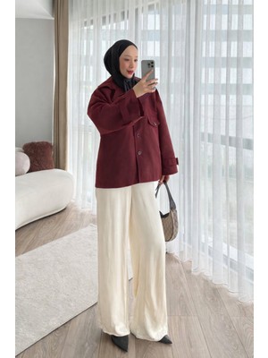 Tesettür Diyarı Leisa Torino Kumaş Astarlı Trençkot- Bordo