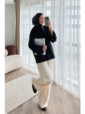 Tesettür Diyarı Leisa Torino Kumaş Astarlı Trençkot- Siyah