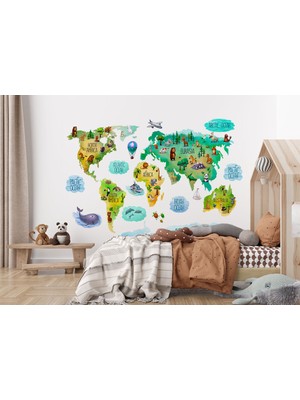 the mr east Dünya Haritası Çocuk ve Bebek Odası Hayvanlar Alemi Duvar KAĞIDI-3807