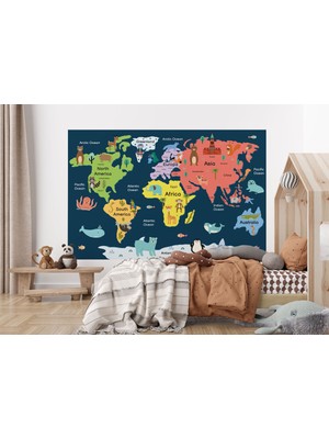 the mr east Dünya Haritası Çocuk ve Bebek Odası Hayvanlar Alemi Duvar KAĞIDI-3810