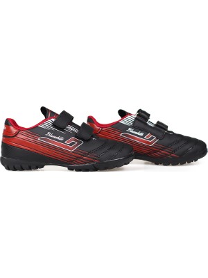 Kajila Erkek Çocuk Siyah Kırmızı Halı Saha Ayakkabı - Bağcıklı, Rahat Konforlu ve Dayanıklı Futbol Ayakkabısı