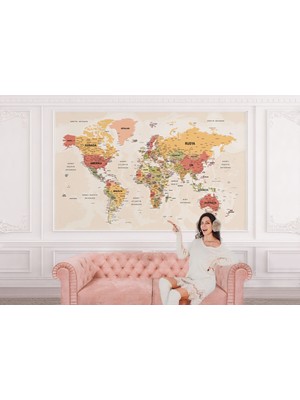 the mr east Türkçe Dünya Haritası Ayrıntılı Eğitici-Öğretici Okyanuslu Dekoratif Duvar Kağıdı 2530