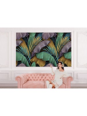 the mr east Altın Detaylı Tropical Yapraklar Desenli Duvar KAĞIDI-5628