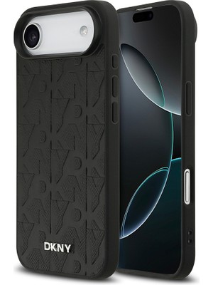 iPhone 17 Air Uyumlu Kılıf Dkny Lisanslı M-Safe Şarj Özellikli 3D Yazılı Grid Pattern Kapak Siyah