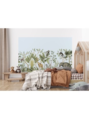 the mr east Tropikal Orman Bitkileri ve Hayvanları Çocuk Odası Duvar KAĞIDI-5617