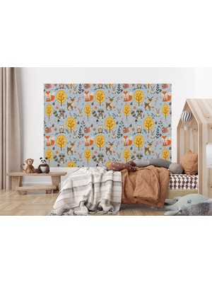 the mr east Sevimli Doğa Hayvanları Temalı Öğretici Çocuk Odası Duvar KAĞIDI-5728