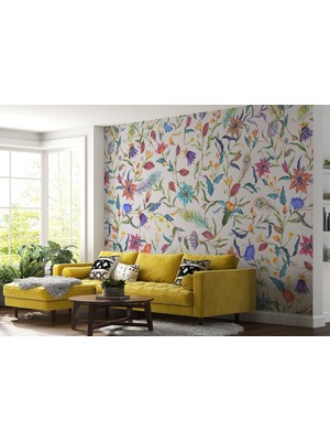 the mr east Renkli Çiçekler Desenli Duvar KAĞIDI-5653