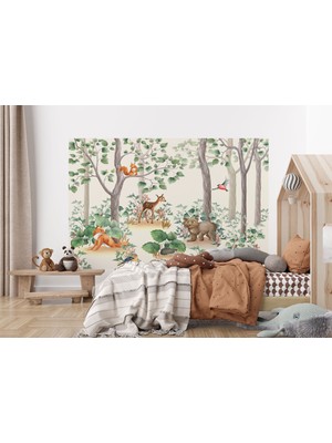 the mr east Suluboya Görünümlü Sevimli Hayvanlar Desenli Duvar Kağıdı Kreş Okul POSTERI-5630