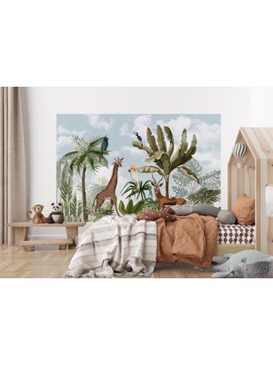 the mr east Tropikal Orman Bitkileri ve Hayvanlar Çocuk Odası Duvar KAĞIDI-5625