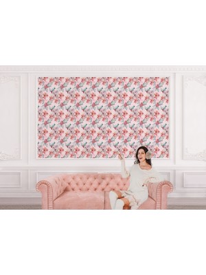 the mr east Pembe Kuşburnu Çiçeği Desenli Kız Çocuğu Odası Duvar KAĞIDI-5596