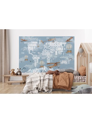 the mr east Dünya Haritası Çocuk ve Bebek Odası Hayvanlar Alemi Duvar KAĞIDI-3822
