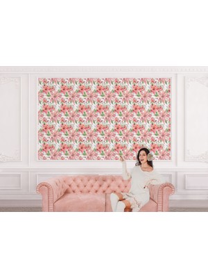 the mr east Pembe Çiçek ve Yaprak Desenli Duvar KAĞIDI-5587