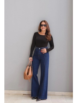 Purple By Banu Lacivert Çımalı Jean Pantolon