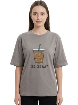 Iced Baskı Enfield&co Kadın T-Shirt Iced Gri