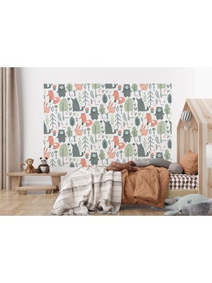 the mr east Sevimli Doğa Hayvanları Temalı Öğretici Çocuk Odası Duvar KAĞIDI-5723