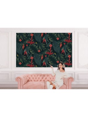 the mr east Kırmızı Çiçekli Tropical Ağaç Yaprakları Duvar KAĞIDI-5634