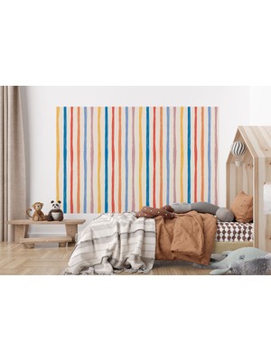 the mr east Renkli Çizgiler Desenli Çocuk Odası Duvar KAĞIDI-5768