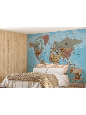 the mr east Dünya Haritası Türkçe Duvar Kağıdı Ayrıntılı Dekoratif-Okyanuslu 2182