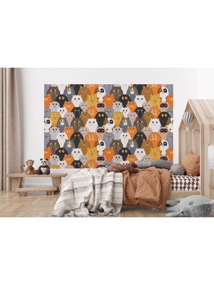 the mr east Sevimli Renkli Kediler Desenli Duvar KAĞIDI-5745