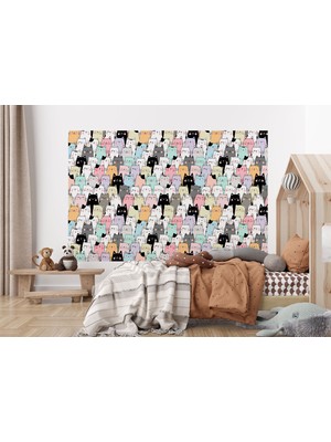 the mr east Sevimli Renkli Kediler Desenli Duvar KAĞIDI-5755