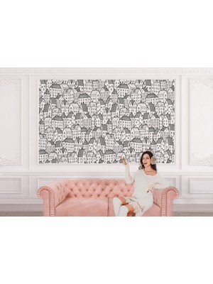 the mr east Siyah Beyaz Şehir Manzarası Desenli Duvar KAĞIDI-5702