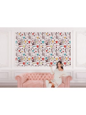 the mr east Renkli Aşk Dolu Kediler Duvar KAĞIDI-5704