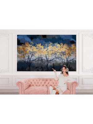 the mr east Geceyarısı Orman Manzarazı Yağlıboya Görünüm Dekoratif Duvar KAĞIDI-3722