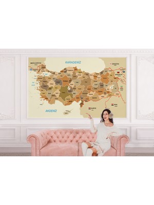 the mr east Türkiye Haritası Sınır Komşulu Eğitici Dekoratif Duvar KAĞIDI-3104
