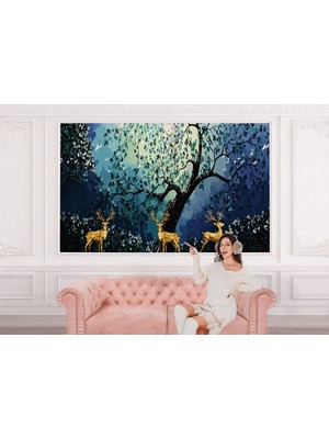 the mr east Modern Soyut Tarzda Altın Geyikler Dekoratif Duvar KAĞIDI-3687