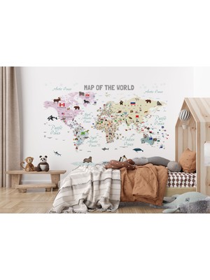 the mr east Dünya Haritası Çocuk ve Bebek Odası Hayvanlar Alemi Duvar KAĞIDI-3813