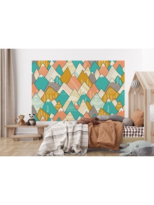 the mr east Renkli Dağlar Çizim Çocuk ve Bebek Odası Duvar KAĞIDI-5715