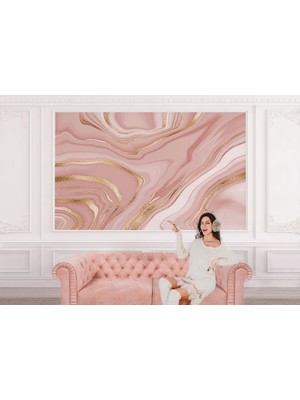 the mr east Altın ve Pembe Detaylı Mermer Desenli Duvar KAĞIDI-5534