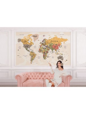 the mr east Dünya Haritası Duvar Kağıdı Pastel Tonlar Ingilizce Eğitici Dünya HARITASI-2525