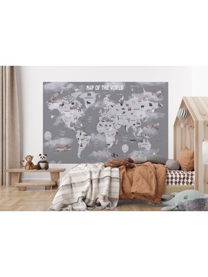 the mr east Dünya Haritası Çocuk ve Bebek Odası Hayvanlar Alemi Duvar KAĞIDI-3811