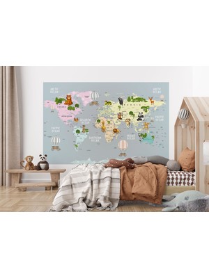 the mr east Dünya Haritası Çocuk ve Bebek Odası Hayvanlar Alemi Duvar KAĞIDI-3816