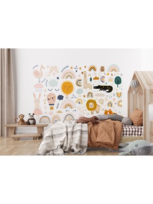 the mr east Sevimli Hayvanlar Desenli Duvar Kağıdı Kreş Okul POSTERI-5532