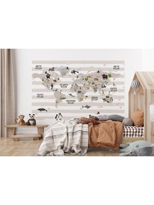 the mr east Dünya Haritası Çocuk ve Bebek Odası Hayvanlar Alemi Duvar KAĞIDI-3803