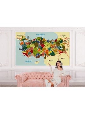 the mr east Türkiye Haritası Duvar Kağıdı Il ve Ilçeli Ayrıntılı Eğitici Duvar KAĞIDI-3000