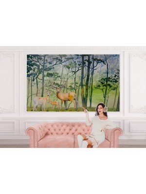 the mr east Geyik Ailesi Suluboya Görünüm Dekoratif Duvar KAĞIDI-3648