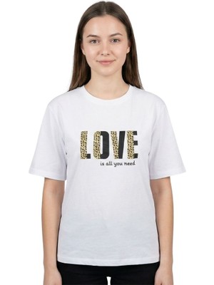 Leopar Baskı Enfield&co Kadın T-Shirt Love Ekru