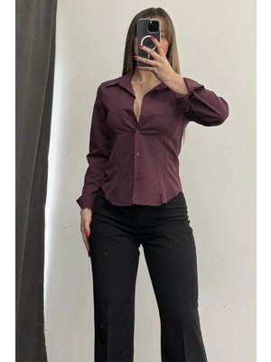 Kadın Giyim Bel Oturtmalı Pensli Slim Fit Gömlek
