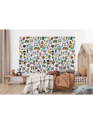 the mr east Renkli Okul Gereçleri Desenli Duvar KAĞIDI-5736