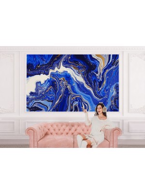 the mr east Altın ve Mavi Soyut Mermer Desenli Duvar KAĞIDI-5533