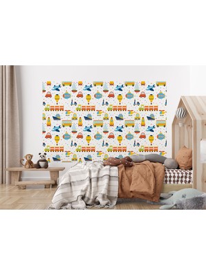 the mr east Renkli Taşıtlar Desenli Duvar KAĞIDI-5707